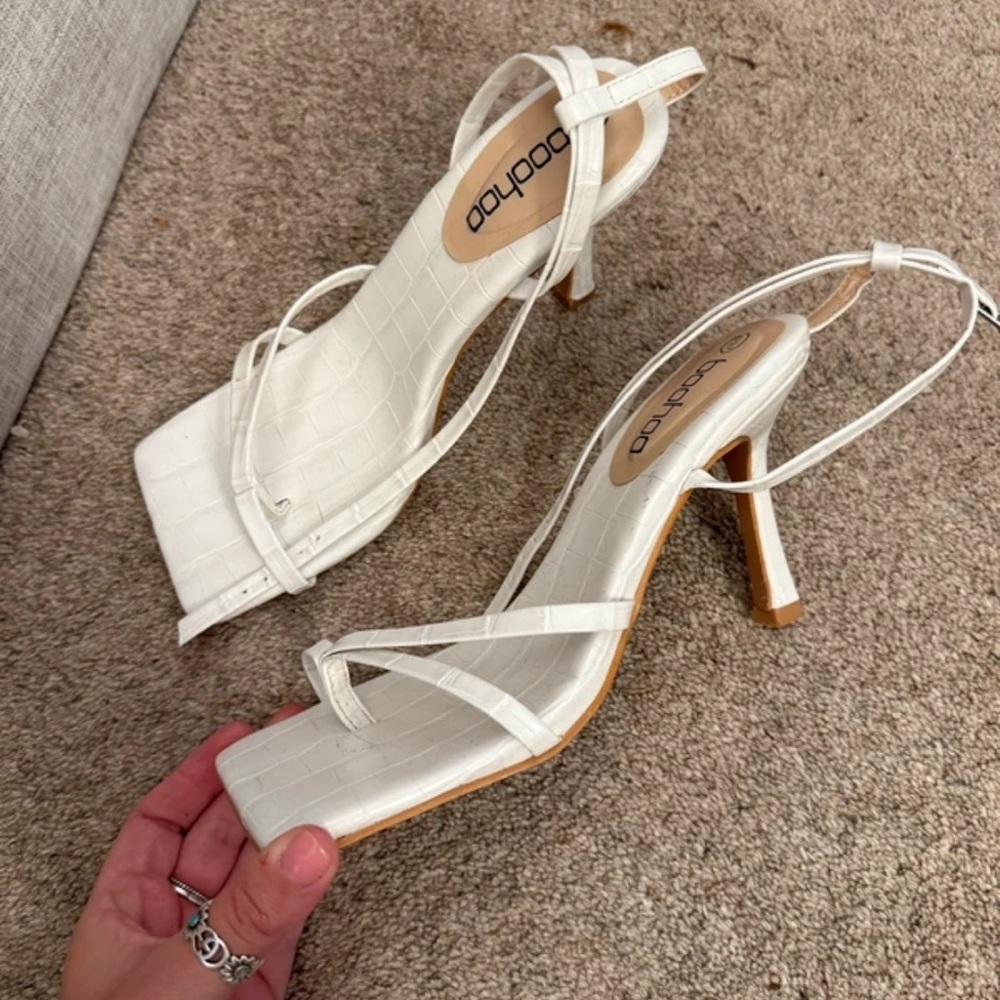 Boohoo Strappy White Croc Heels